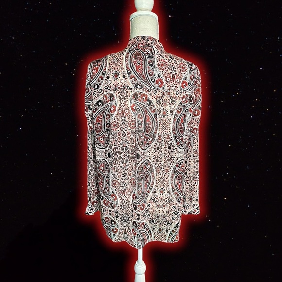 Alice + Olivia ‘Anabel’ Multicolor Burgundy Bohemian Paisley Pussybow Top Size S - Picture 14 of 16